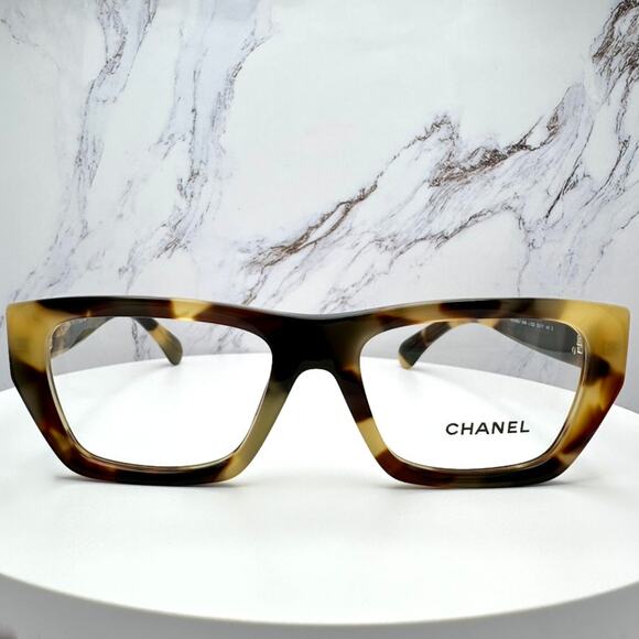 New CHANEL Eyeglasses Brown Gold Chain CC Rectangle 52mm Rx-able - Picture 2 of 16